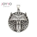 Wholesale Personality Amulet Stainless Steel Viking Necklace Wolf Head Odin Rune Pendant for Men's Necklace
