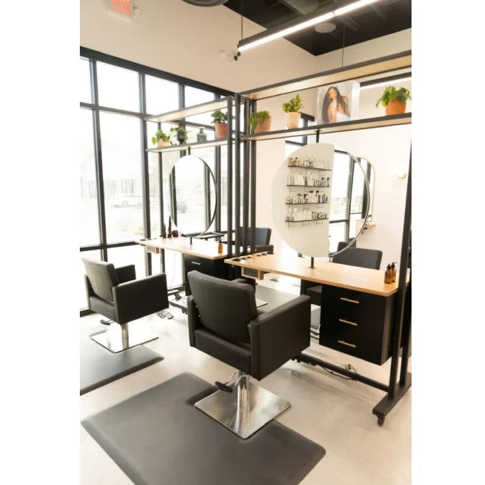 Modern Double Sided Round Hairdressing LED Mirror with Table for Mall and Bedroom Use