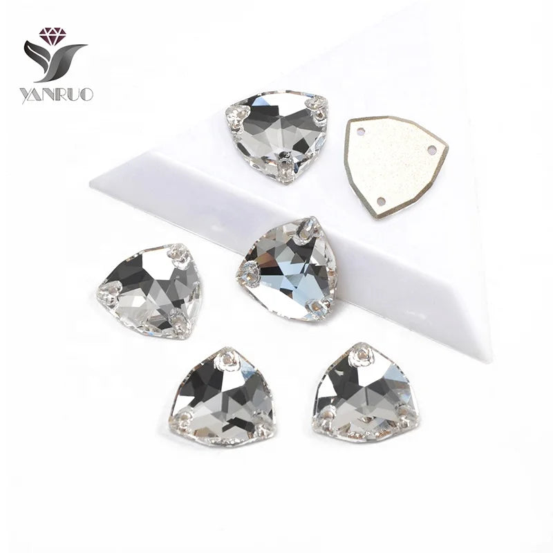 3272 Clear Rhinestone Fat Triangle Three Holes Crystal AB 12mm 16mm 22mm Cut Surface Sewing Glass Rhinestones