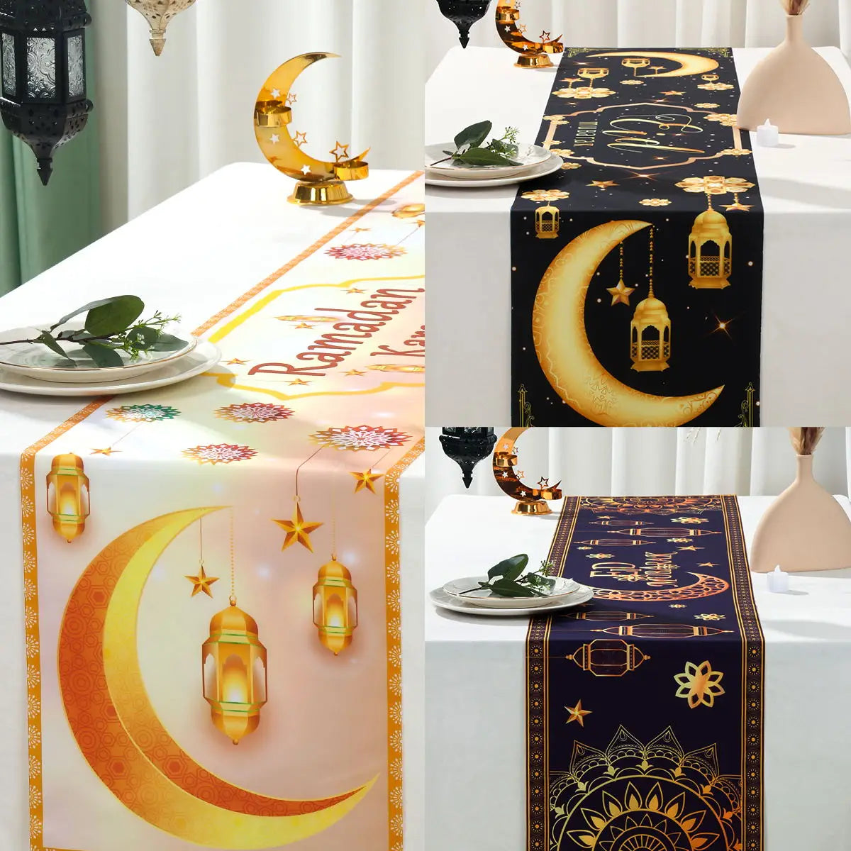 35*180cm  Eid Mubarak Decoration Polyester Table Runner Wedding Decor Table Cover Ramadan Kareem Table Decorations Ramadan Gifts