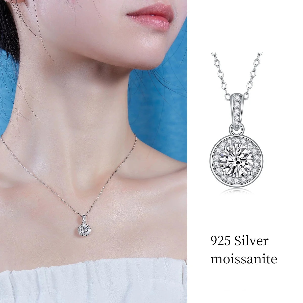 Wholesale S925 Sterling Silver Mosanite Diamond Stone Link Chain Necklace for Women Girls Rhodium Plated for Weddings Parties MegaBDM