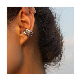 ERESI Pearl Ear Cuff Earring 18k PVD Gold Plated Glossy Double Layers Stainless Steel CC Ear Clip for Women Design Jewelry