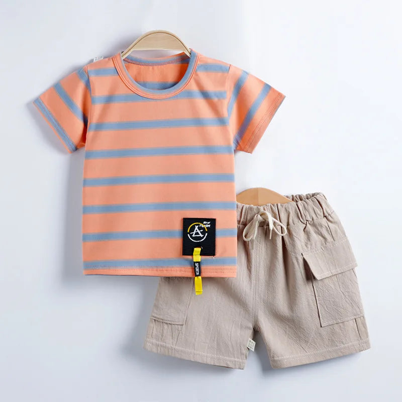 New 2026 Summer Unisex Short Sleeve Eco-Friendly 95% Cotton Clothes Set for Kids with Customized Colors & Designs