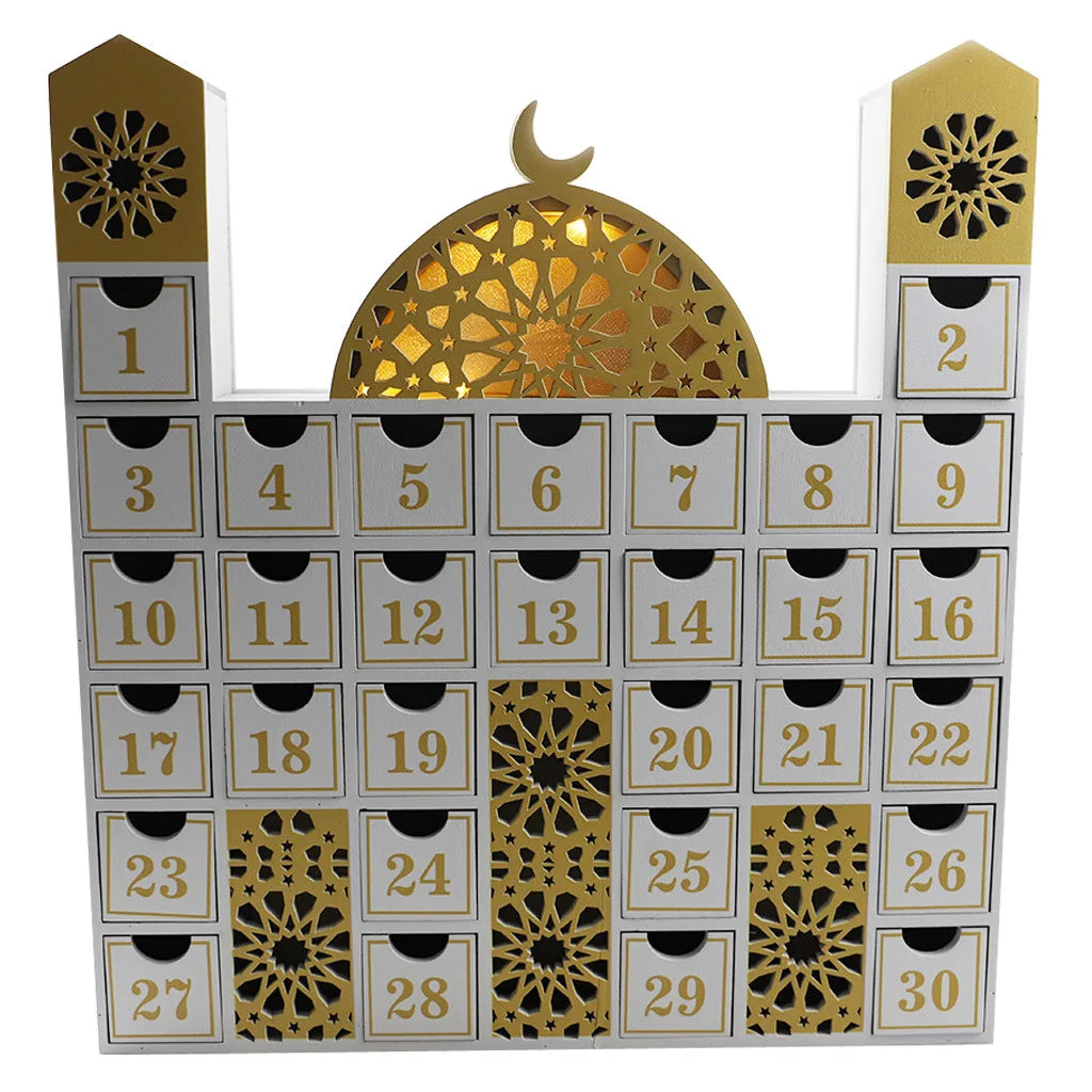 Muslim Eid Wooden LED Countdown Cabinet Ramadan Castle Calendar Cabinet for Islam Ramadan Decoration