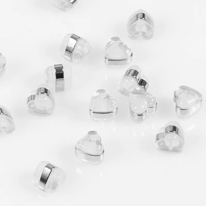 High Quality DIY Fashion Accessories Clear Silicone Ear Pad with Peach Heart Stud Soft Rubber Earring Backs Brass Metal Plating