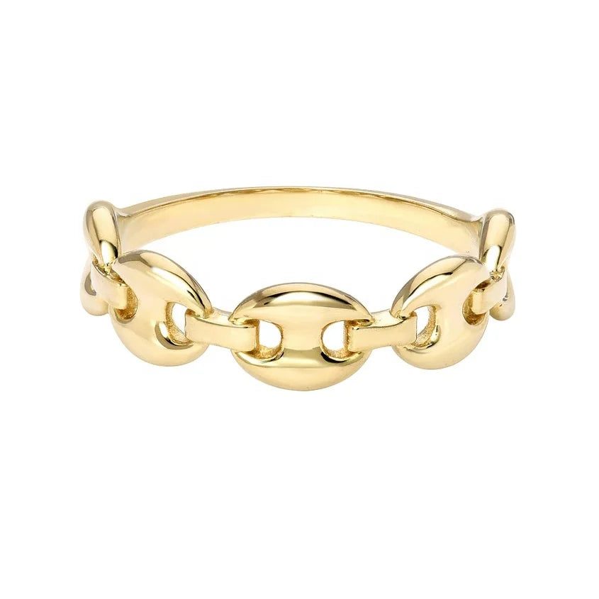 Fashion Jewelry 925 Sterling Silver Fashion Gold Oval Link Chain Ring Wholesale
