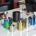 Multiple Dimensions Custom Cappuccino Coffee Milk Frother Pitcher / Galvanized Stainless Steel Measurement Metal Milk Jug