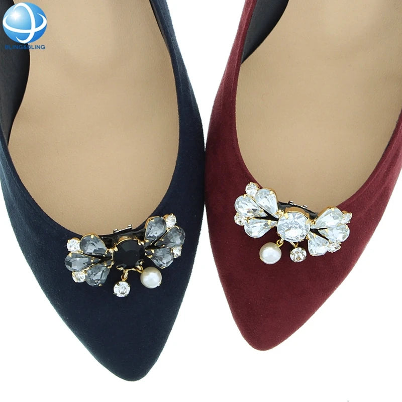 Fancy Metal Alloy Rhinestone Glass Bowknot Shoes Clips Removable Clip Style Shoes Brooch for Wedding Bridal Shoes Decoration
