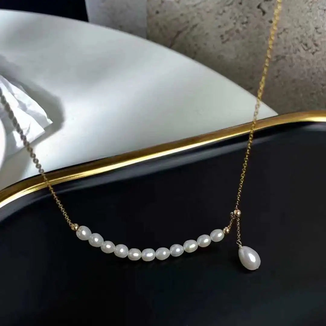 18K Gold Plated Brass Waterdrop Pearl Smile Necklace Natural Freshwater Drop Pearls Choker for Women High Luster Jewelry