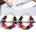 Luxury Crystal Beads Hoop Earrings for Women Geometric Hollow Shiny Rhinestone Dangle Drop Earring Party Fashion Jewelry