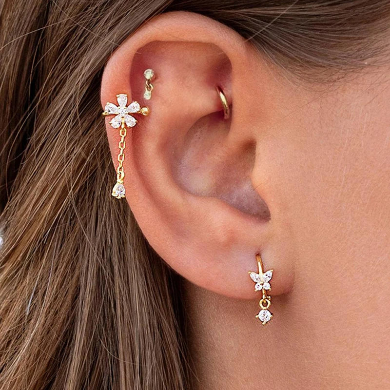 Fashion Jewelry 925 Sterling Silver Round Double Diamond Drop Pendant Gold Plated Stud Earrings Women