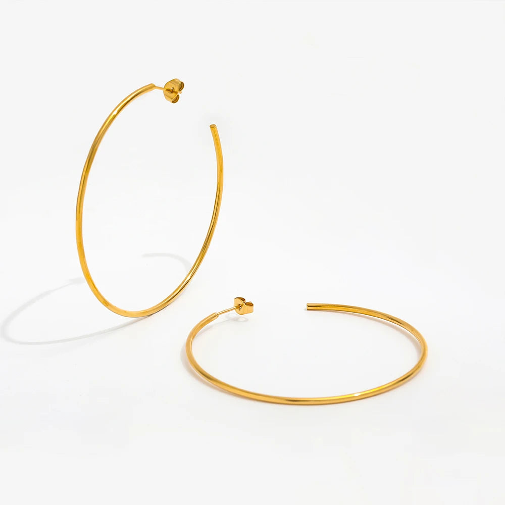 Trendy Earring 18K Gold Plated Simple Big Circle Hoop Earrings for Women Stainless Steel Statement Earrings Wholesale