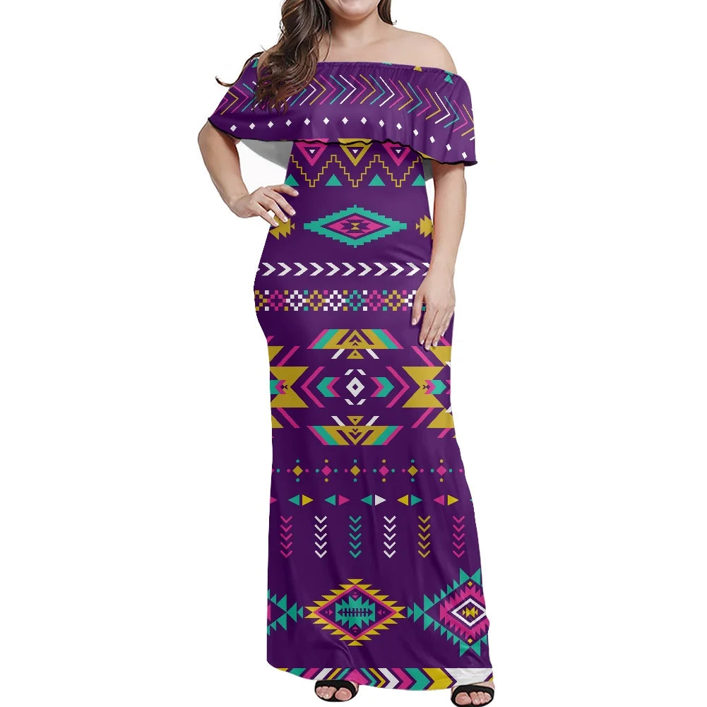 Casual Shoulder Midi Dress Traditional African Tribal Print Wholesale Evening Loose Silhouette 7XL Plus Size Women's