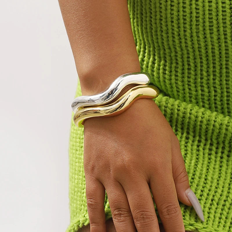 2024 New Arrival Fashion Jewelry Abstract Curved Circle Wave Bracelet Zinc Alloy Irregular Open Cuff Bangle Bracelet for Women