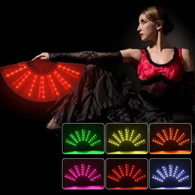 FAREA 33cm Eco-Friendly Printed Colorful LED Large Clack Bamboo Hand Fans Bamboo Ribs White Black Fabric Advertising Theme for