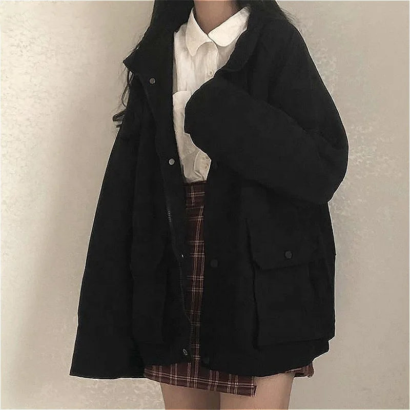 Basic Jackets Women Spring Long Sleeve Feminino Outwear Loose BF Harajuku Chic Students All-match New Fashion Cargo Solid Pocket