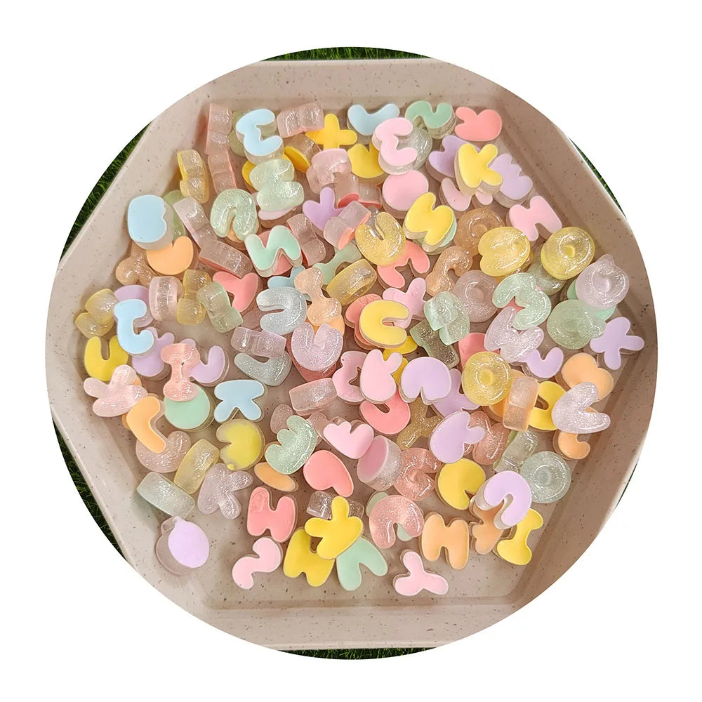 100pcs Random Mix Alphabet Letters Flatback Resin Cabochon Embellishments for Scrapbooking Party Decoration Diy Button Craft
