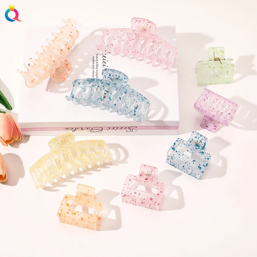 QIYUE Korea Simple Frosted Color Inkdot Claw Hair Clip Resin Metal Hair Claw Clip Wholesale Fall Accessories for Women
