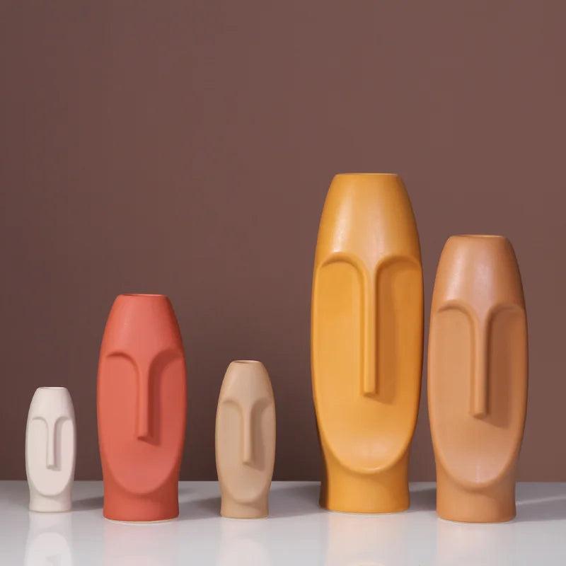 Wholesale Hot Selling European Morandi Color Design Matte Human Face Hand Made Ceramic & Porcelain Flower Vases for Home Decor