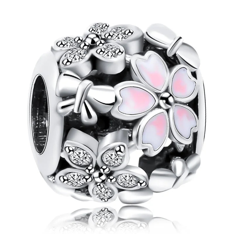 High Quality 925 Silver Magnolia Flower Charm Bead for Base Bracelet Making Women Jewelry