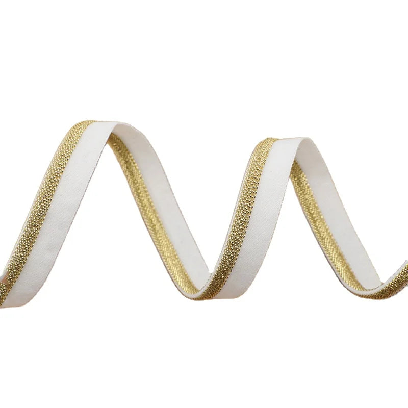 100Y/roll 12mm Nylon Gold Webbing Lace Trim Spandex Elastic Stretch Edge Nylon Fabric White Black for Bag Lurex Piping Trimming