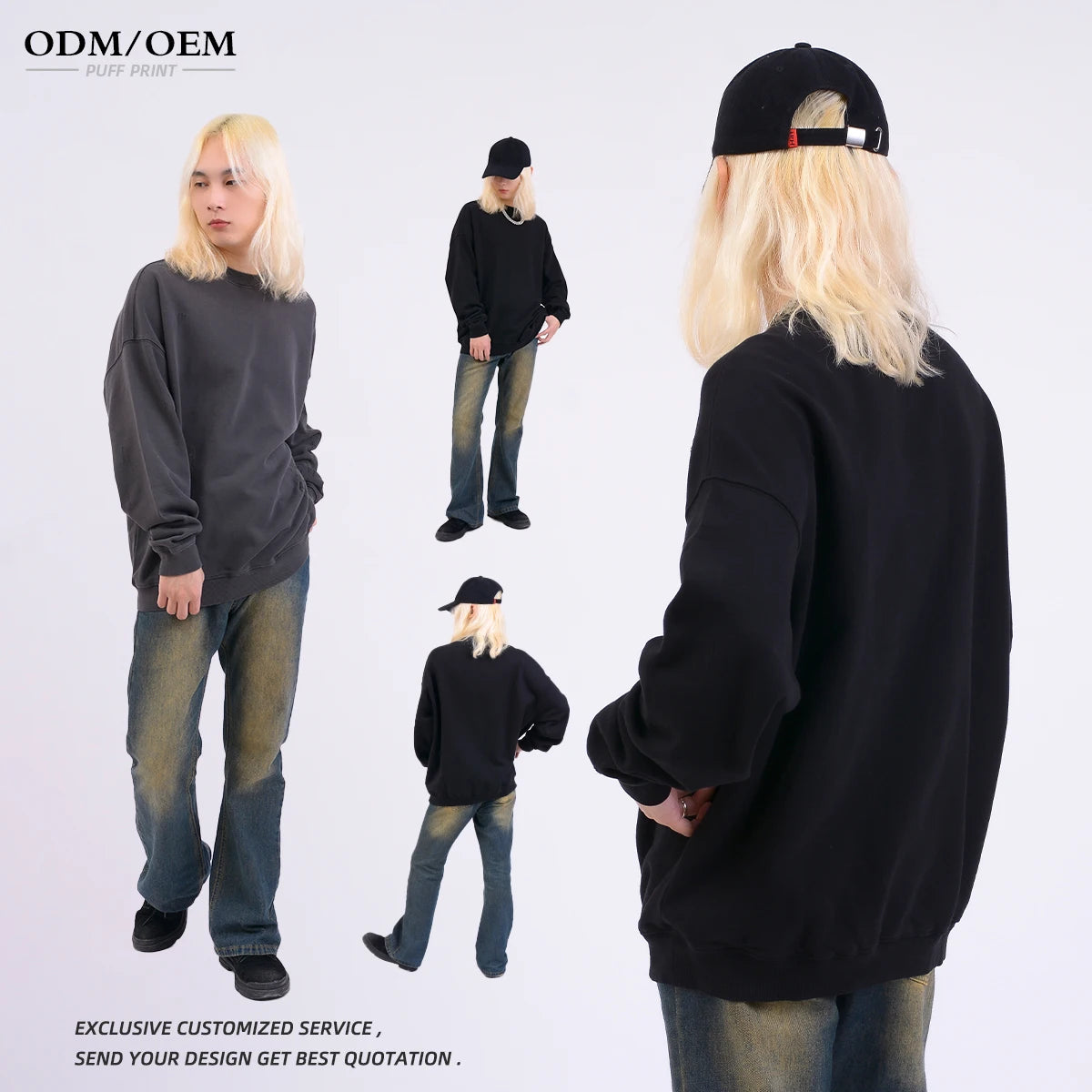 Custom Crew Neck Winter Sweater Vintage Cotton 430GSM Loose Fit Breathable Full Sleeve Pullover Sweatshirt Acid Wash Distressed