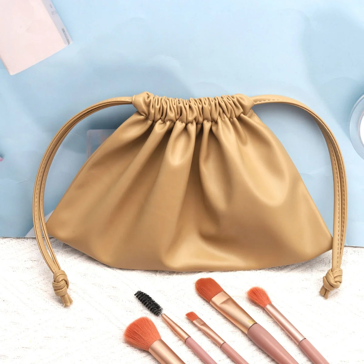 Custom Logo Printed Soft Waterproof Pu Leather Swimwear Bikini Storage Bag Reusable Drawstring Leather Pouch