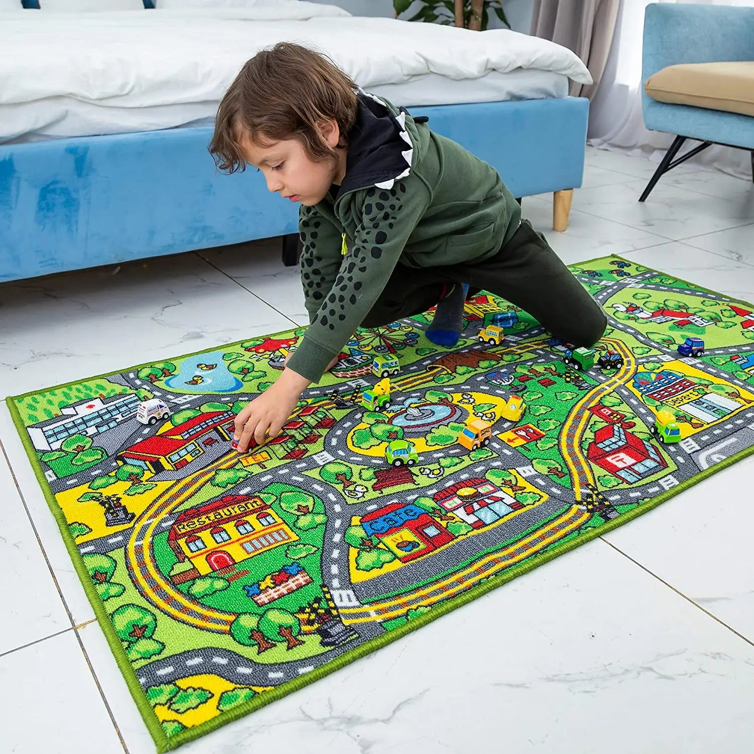Wholesale Custom Nylon Kids Play Mat Washable Non-Slip Puzzle Pattern Educational Learning Area Rug for Kids Room
