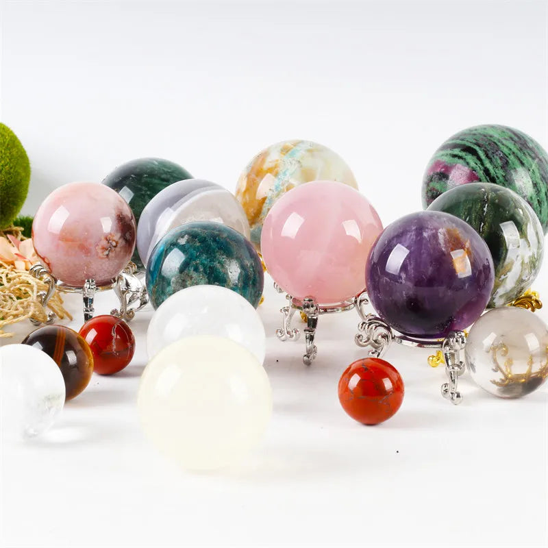 Crystal Wholesale Bulk Crystal Carving Amethyst Ball Rose Quartz Crystal Sphere Stand for Home Decoration