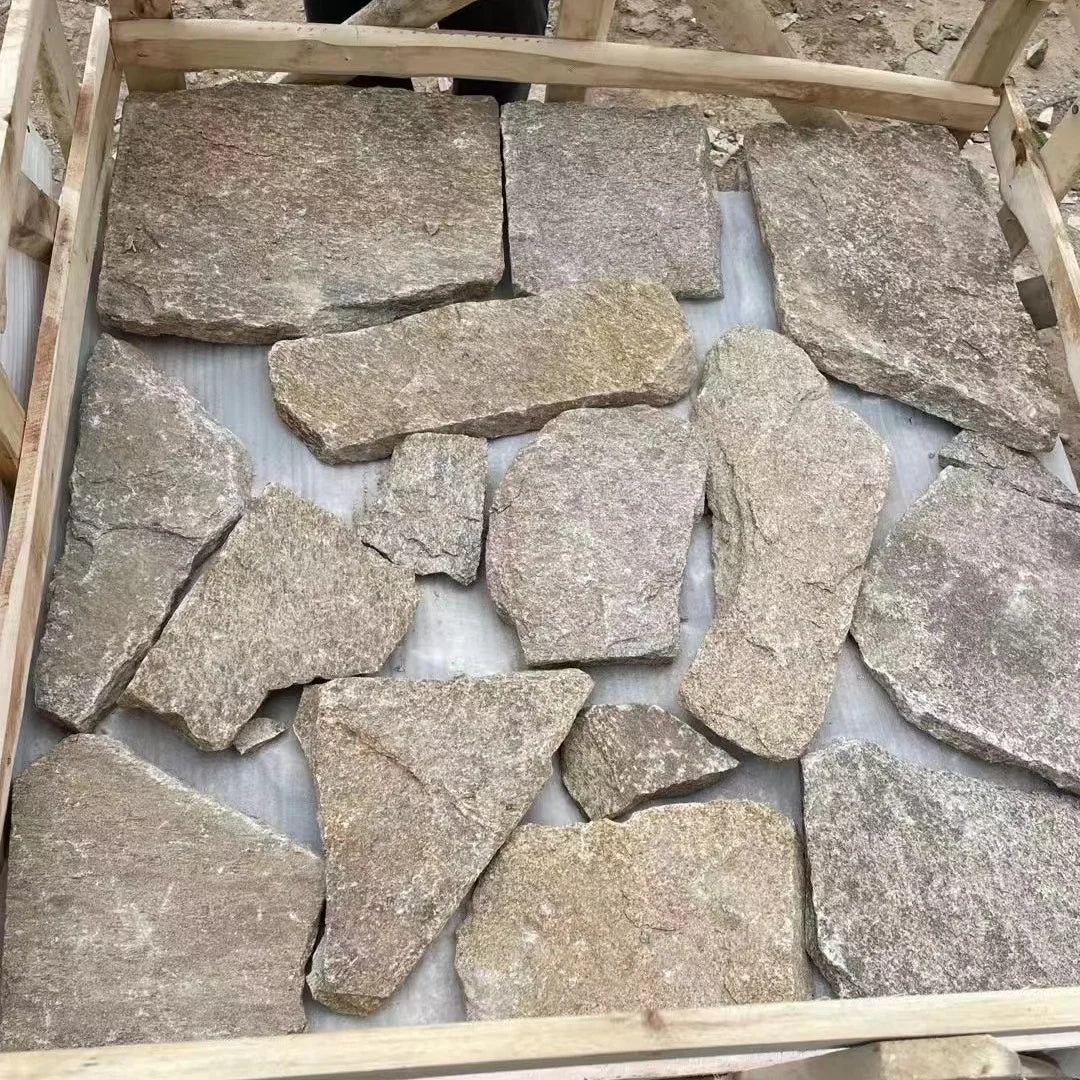 Exterior Tiger Yellow Granite Random Loose Stacked Stone  Wall Cladding