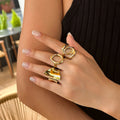 3 Pieces Hip Hop Irregular O Shape Metal Ring Set for Women Trendy Lady Street Wear Stackable Finger Rings Fashion Jewelry Gifts