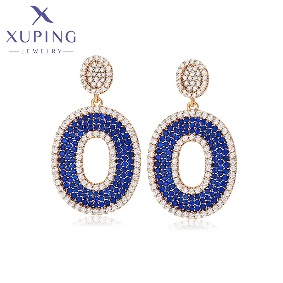 X000837260 Xuping Jewelry Blue Artificial Diamond Big Hollowing Circle Drop Party Women Earrings