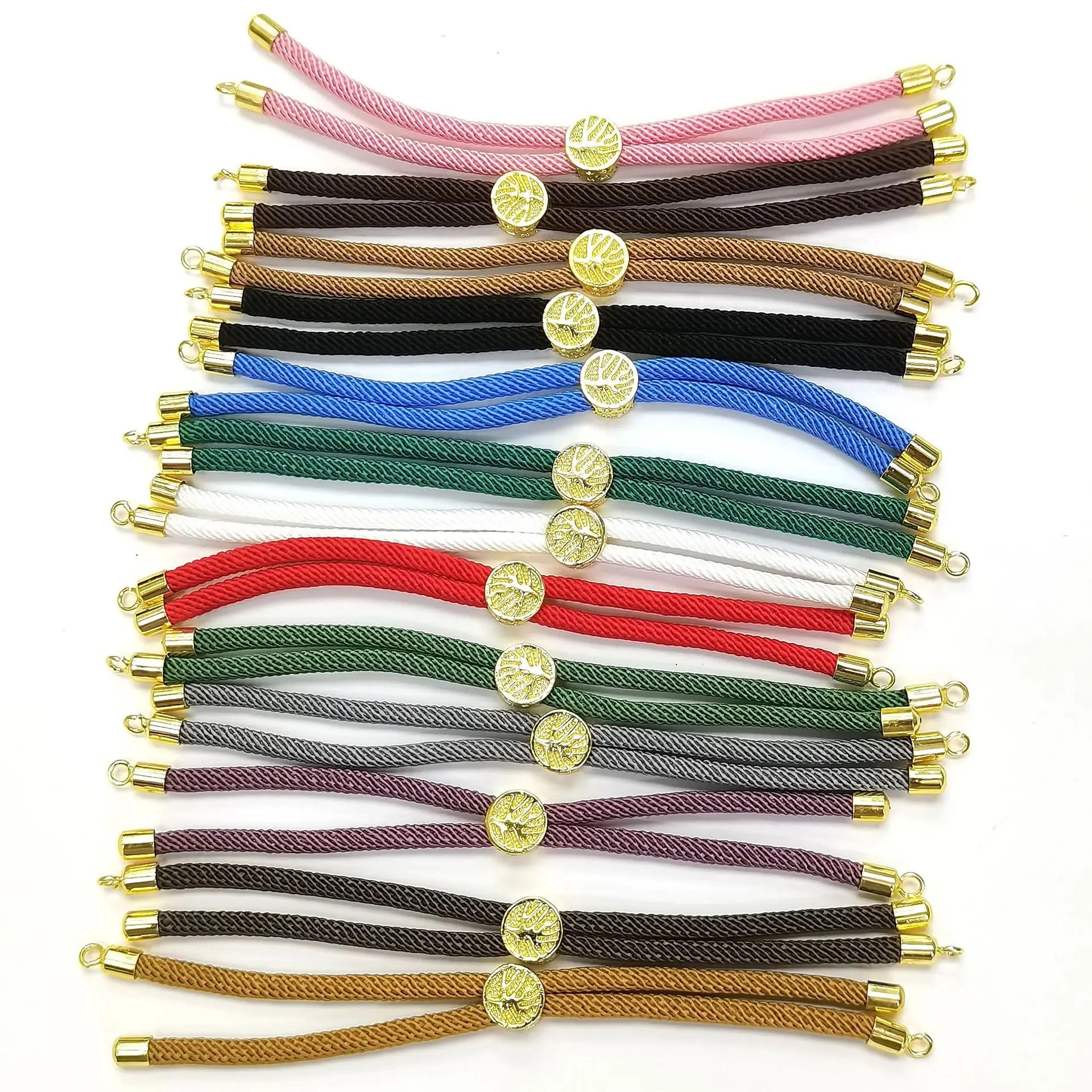 Handmade Rope Twist Nylon Thread With Gold Plated Tree of Life Slider Clasp Charm Cord for Bracelet