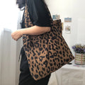 Fashion Leopard Pattern Women Reusable Handbag Large Capacity Ladies Corduroy Shoulder Bags Retro Ladies Daily Shopping Tote