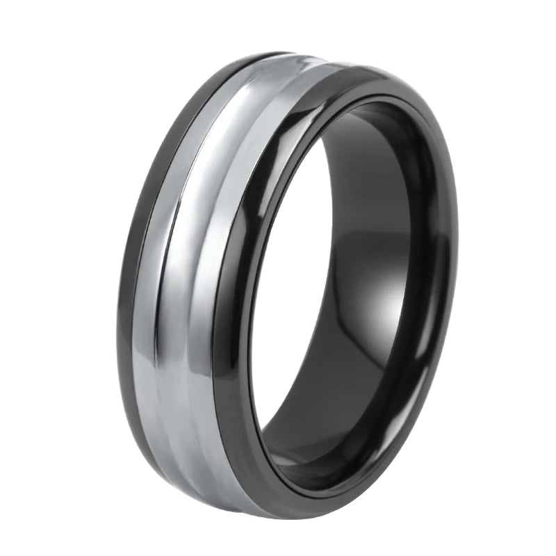 Tizti Jewelry 8mm Polished Hot Natural Grey Black Zirconium Luxury Tantalum Polished Ring