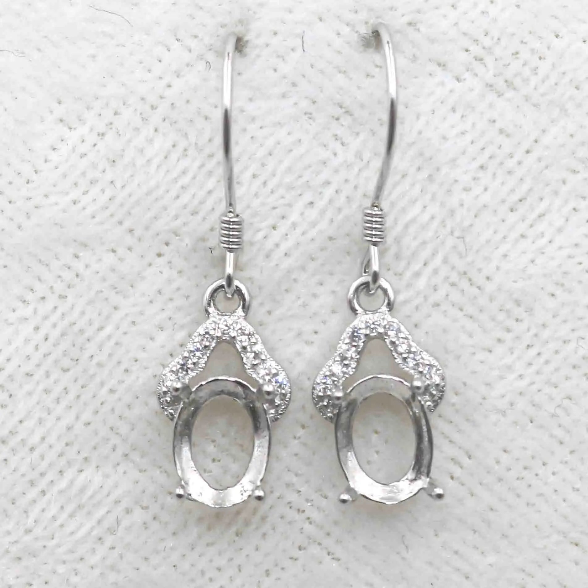 Sterling Silver 6*8mm Semi Mount Hook Earrings Empty Support Blank Claws Setting S925 Base Without Center Stone for DIY Inlay