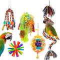 Set of 4 Plush Bird Nibble Toys Small Animal Pet Toy with Randomly Colored String Station Bar Bamboo Cotton Rope Packaged in Bag