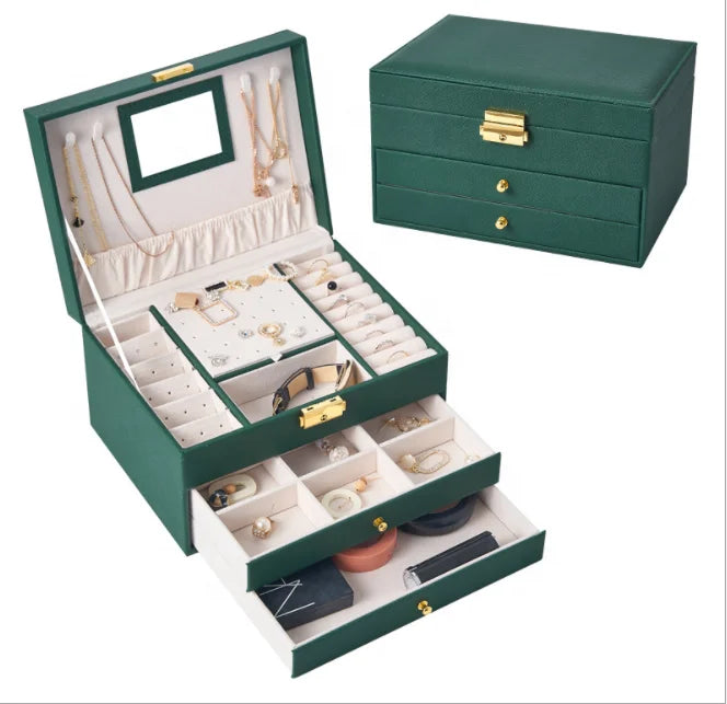 Hot Selling 3 Layers Jewelry Box Portable Jewelry Packaging Multifunctional Earings Necklace Storage Box Organizer for Ladies