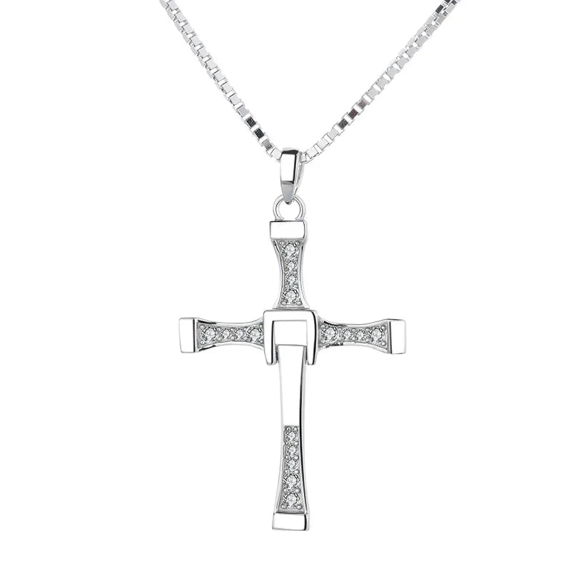 Cross Necklace for Men S925 Sterling Silver Inlaid Zircon Rotatable Fashion Punk Rock Style Pendant Necklace Male Jewelry