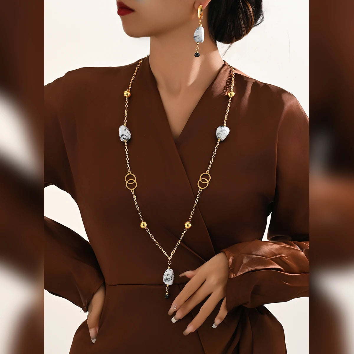 MEIZI Dubai High Jewelry Set Women Luxury 18K Gold Plated Copper Long Necklace Earrings Parties Engagements Featuring Diamond