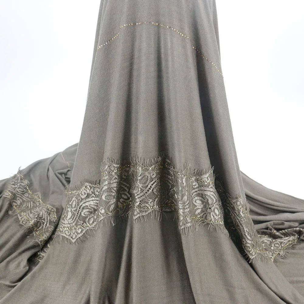 Hot Sale Customized High Quality Cotton Jersey Scarf With Same Color Lace Shawl Jersey Hijab With Rope MegaBDM