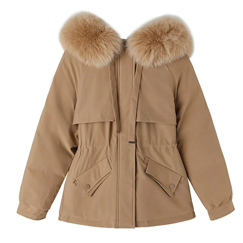 Winter Jacket Women Fur Liner Hooded Short Parkas Warm Slim Winter Coat Women Puffer Jacket Cotton Padded Outwear Ecowalson