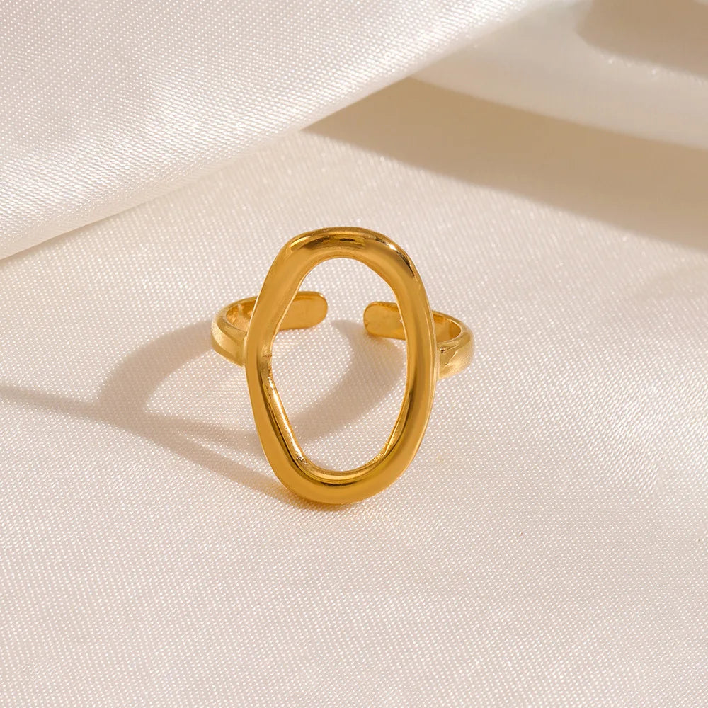 Simple Irregular Oval Hollow Out Open Ring Waterproof 18k Gold Plated Stainless Steel Ring for Women Anillos De Acero Inoxidable