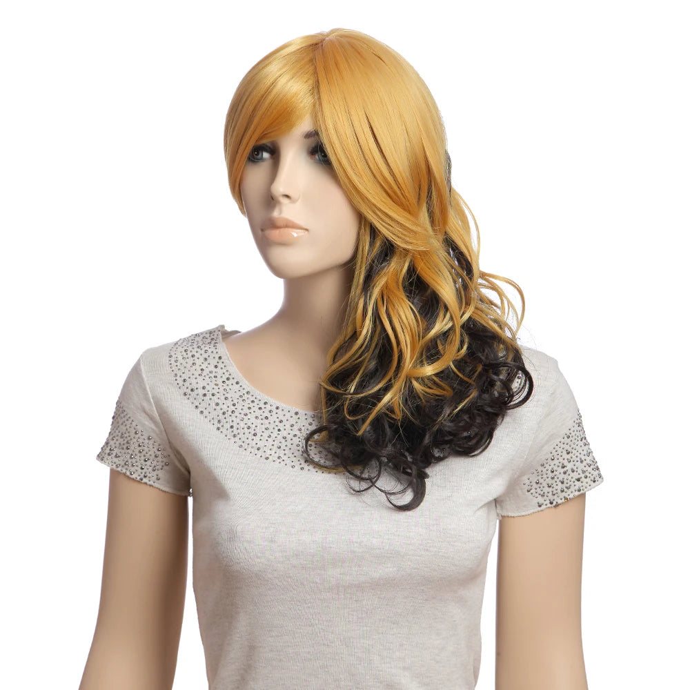Wholesale 2109 Cheap Price 100% Synthetic Blonde and Black Patchwork Wig Beauty Wig Display Curly Hair