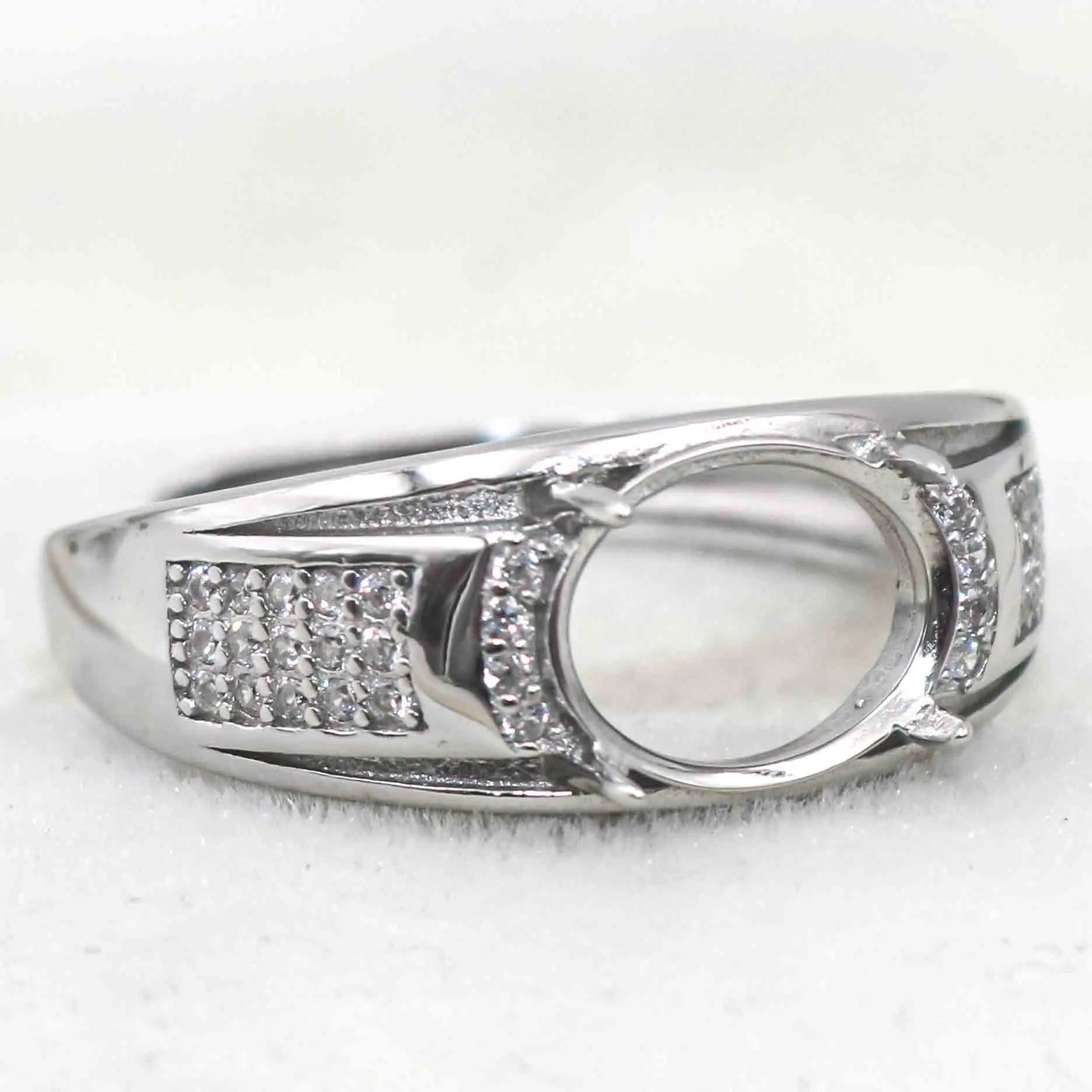 Sterling Silver 8*10mm Semi Mount Men's Ring Frame Empty Blank Claw Setting S925 Base Holder Without Center Stone for DIY Inlay