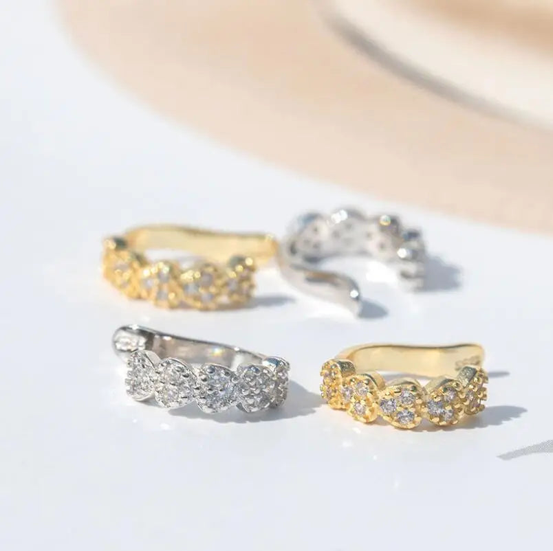 925 Silver Minimal Fashion Girls Women Accessories Vintage Cubic Zircon Pave Earring Crystal Ear Cuffs Gold