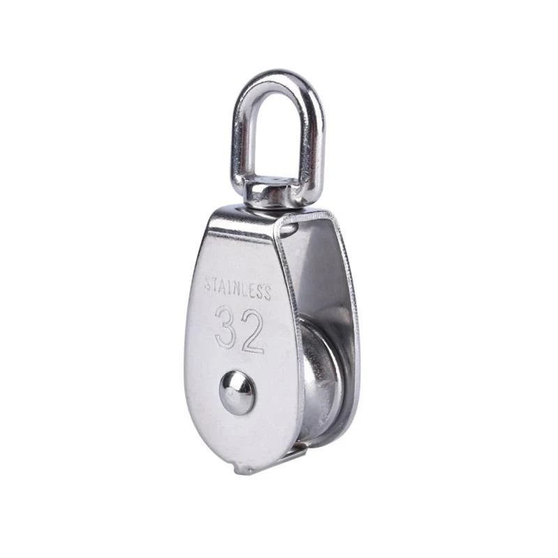 Stainless Steel Pulley M32 Single Block Durable Crane Swivel Hook Boat Pulley Lift Tools for Wire Rope