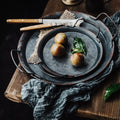 Classic Round Iron Storage Tray with Handle 8 Inch Kitchen Plate Dish Set Eco-Friendly Metal