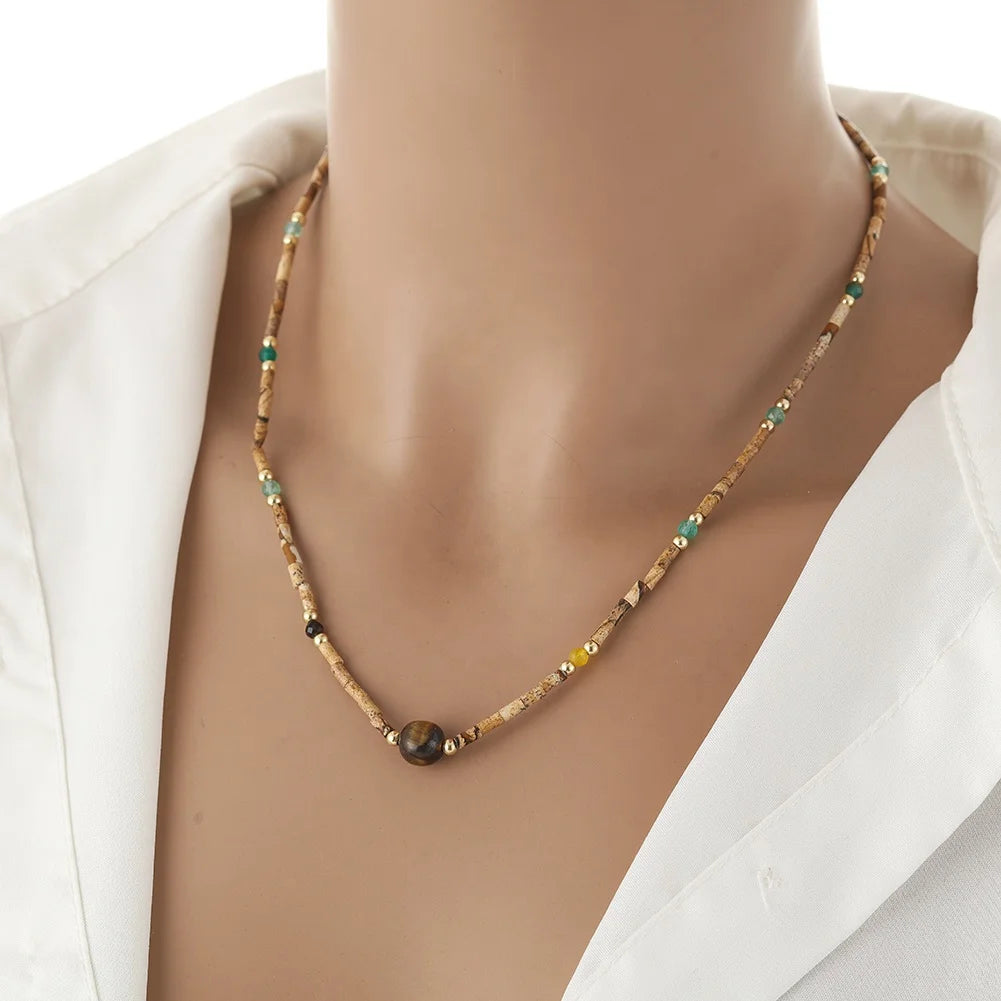 Hot Selling Women's Natural Spotted Semi-Precious Stone Beaded Necklace Choker Copper Hook Design Wedding Party Gift Jewelry