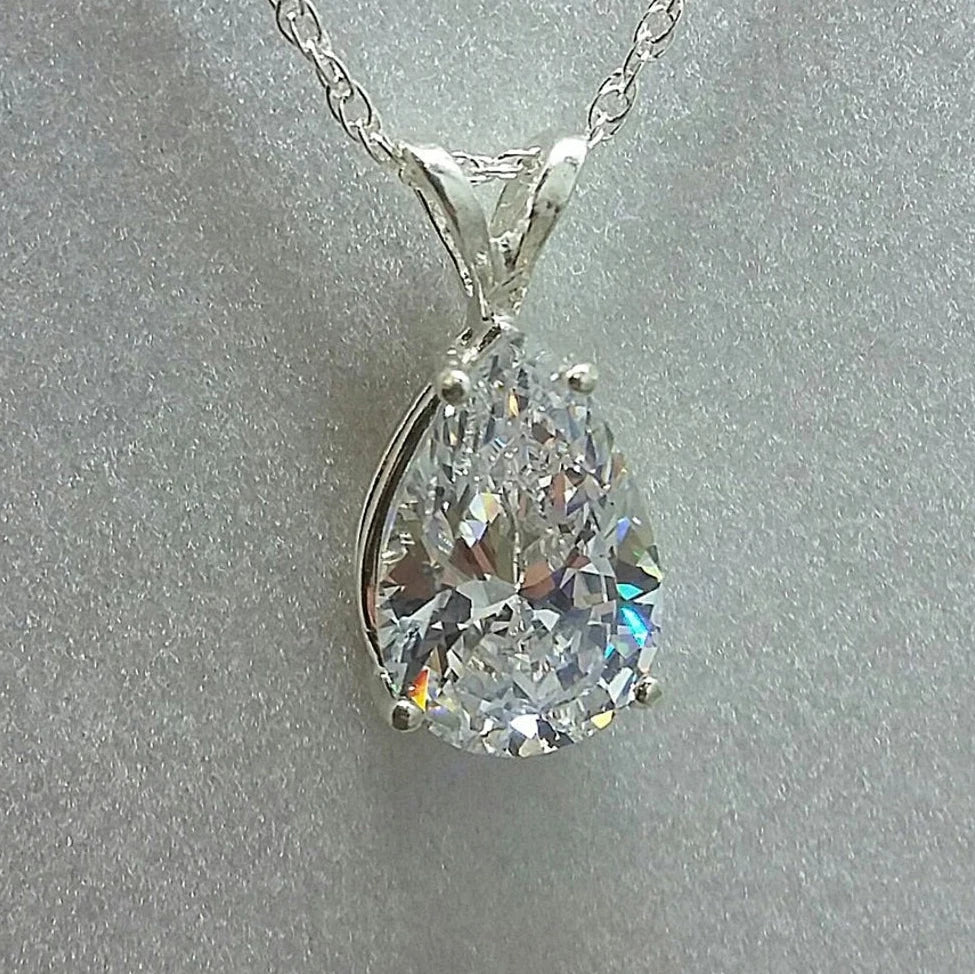 CAOSHI Water Drop Elegant Pure Pendent Necklace Pear Zircon Women Lady Girls Gifts Crystal Necklace Silver